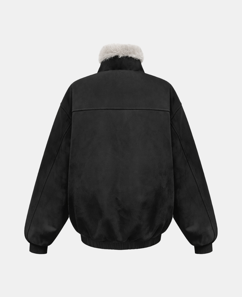 Aaron High-Neck Fur-Trim Short Mustang