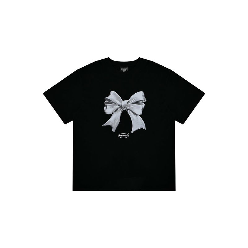 METALLIC RIBBON T SHIRT - BLACK