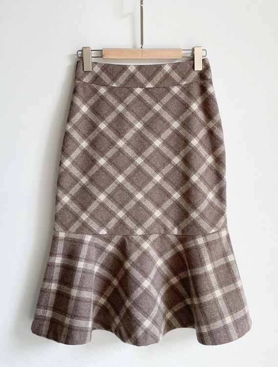 Kellin Wool Check Mermaid Midi Skirt