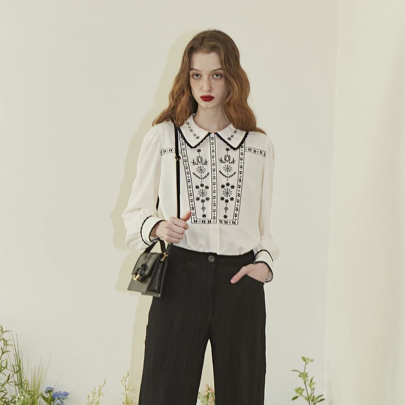 Flower Embroidered Chifon Blouse
