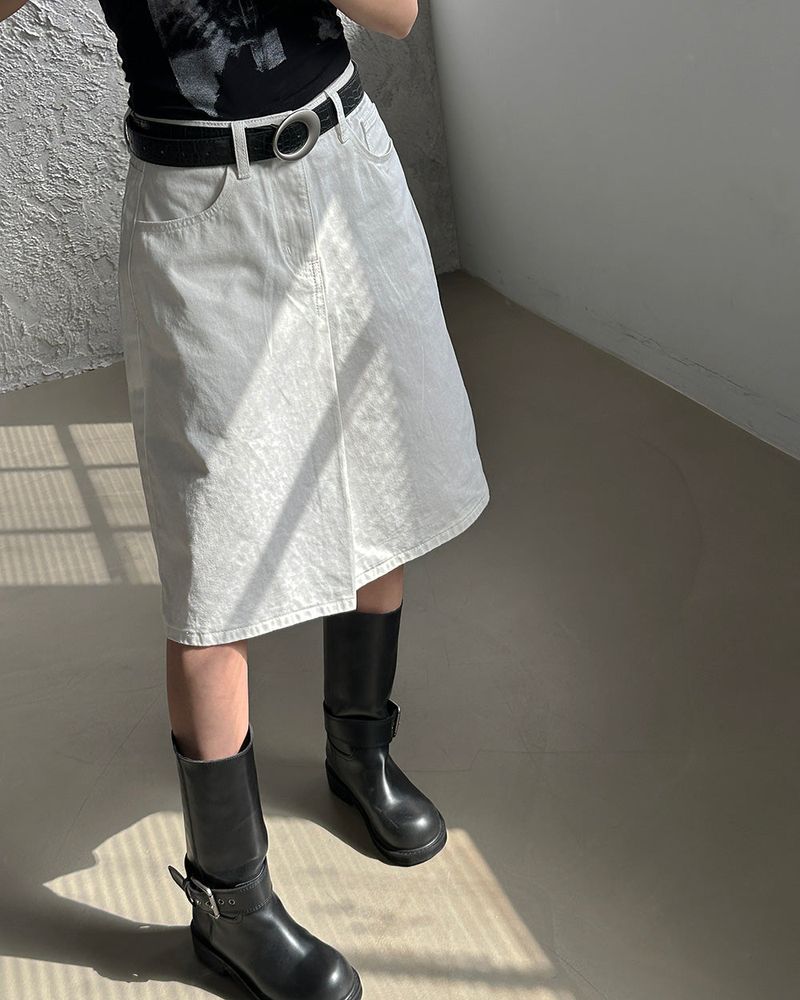 Basic pintuck cotton midi skirt