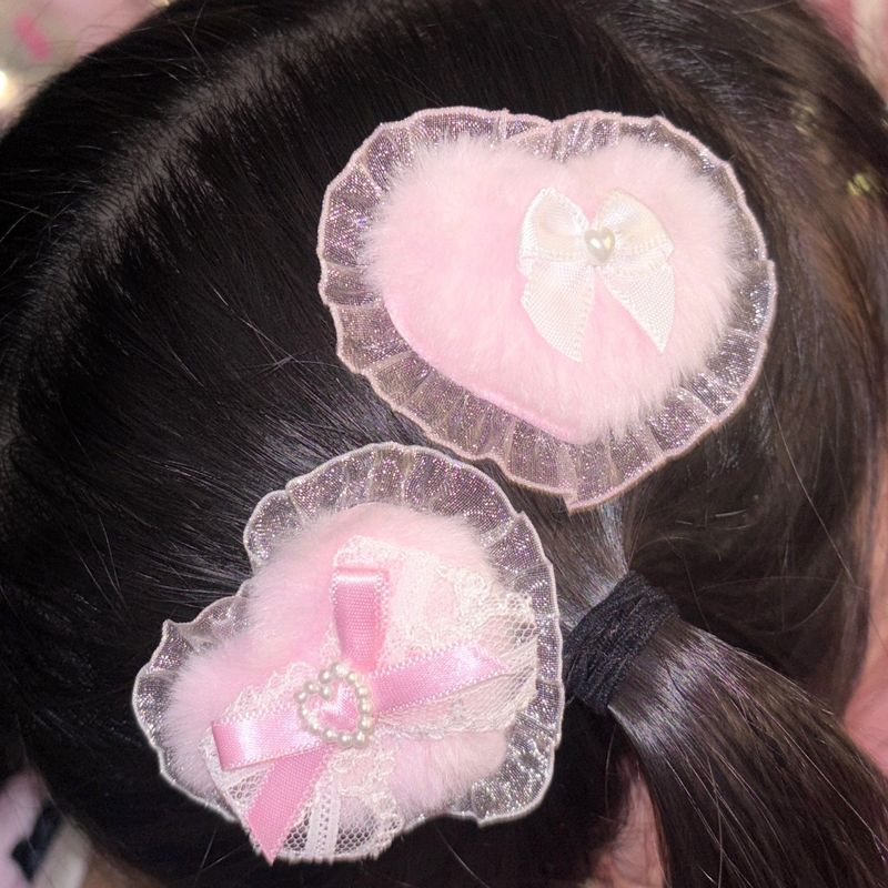 fluffy hair clip-baby heart