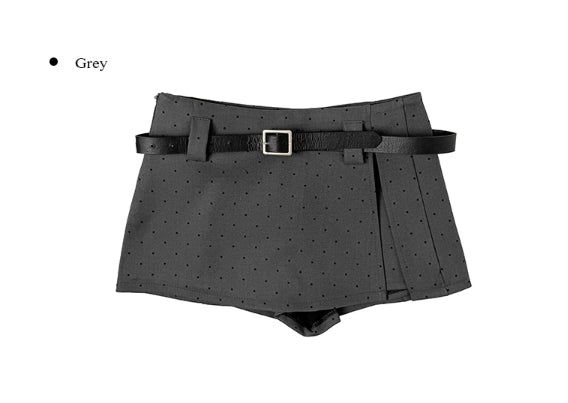 Oen Dot Slit Belt Mini Skirt