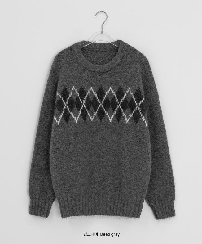 Danters Hairy Argyle Round Knit