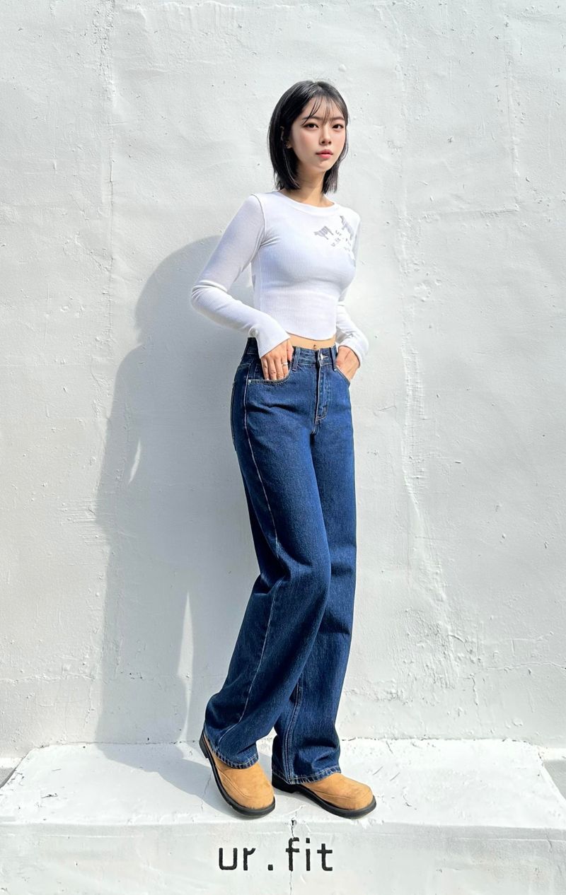SEMI WIDE DARK BLUE DENIM PANTS code 18306