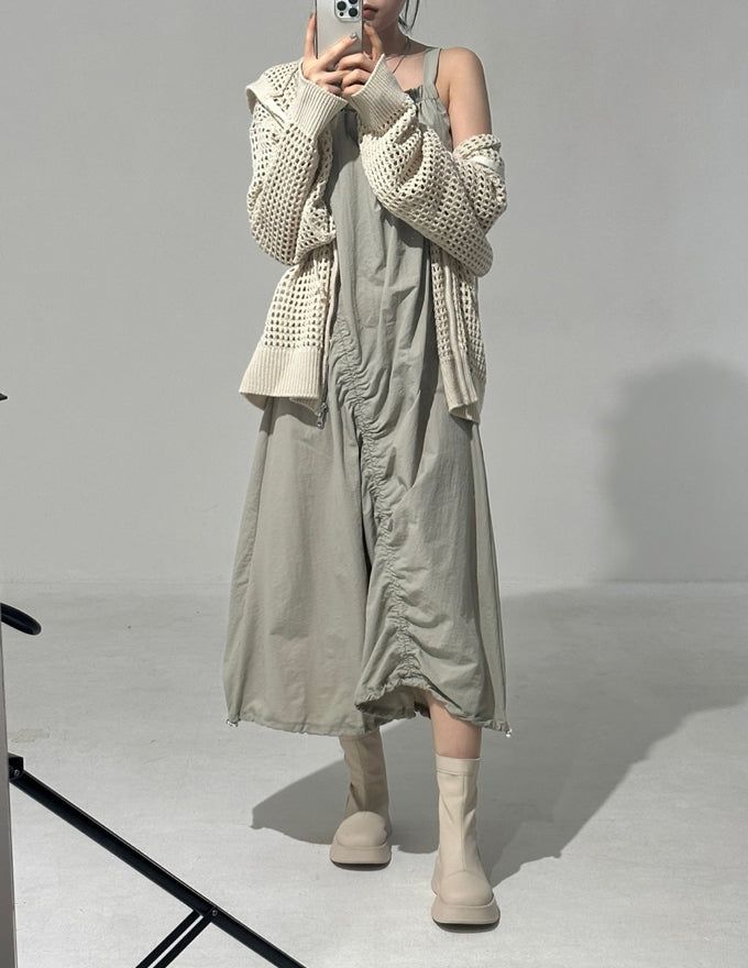 String Shirring Balloon Long Dress