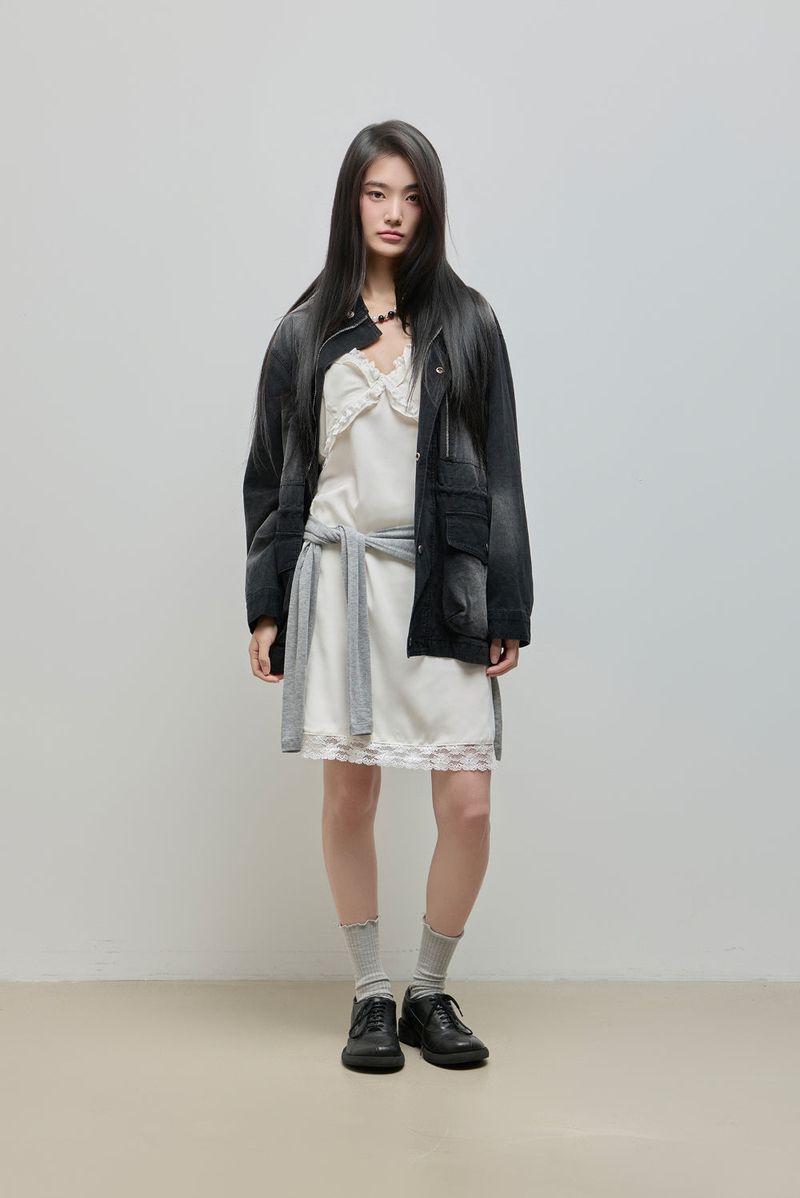 Washed High-Neck Field Jacket_Black
