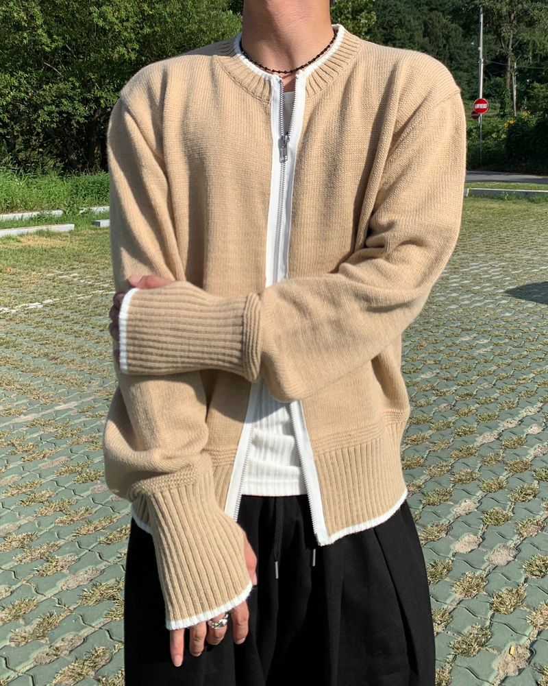 Fingerhole 2-Way Wool Knit Zip-up
