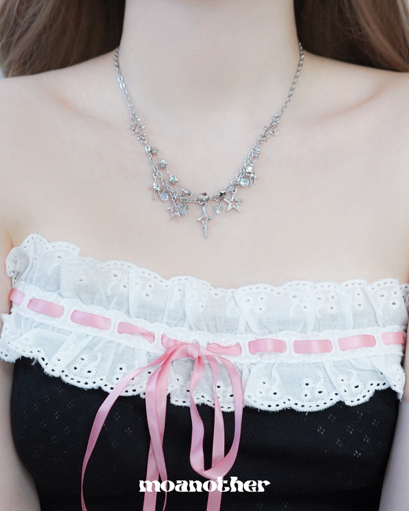 [IVE Rey, ITZY Chaeryeong Pick!](S.Steel) Star Flash Layered Necklace