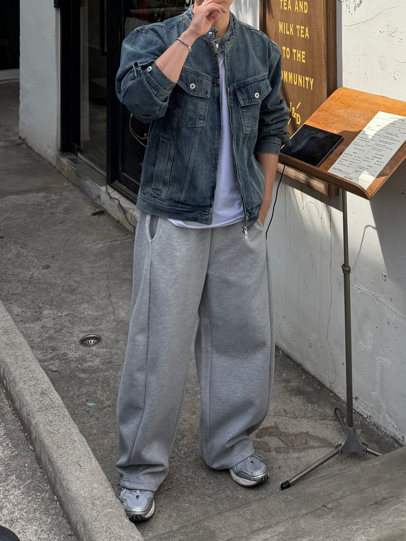 With denim biker jacket