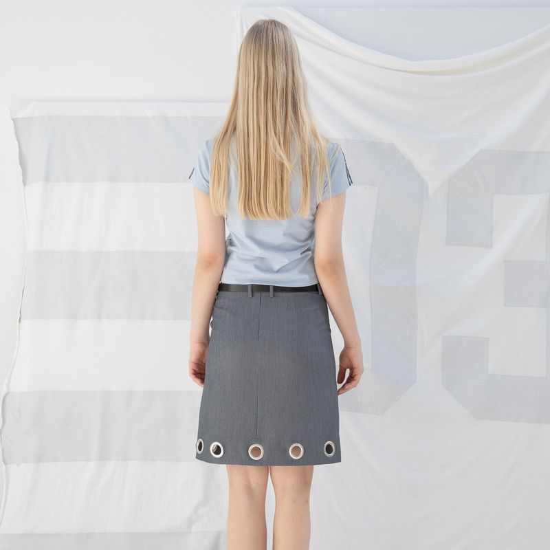 EYELET MIDI SKIRT (GREY)