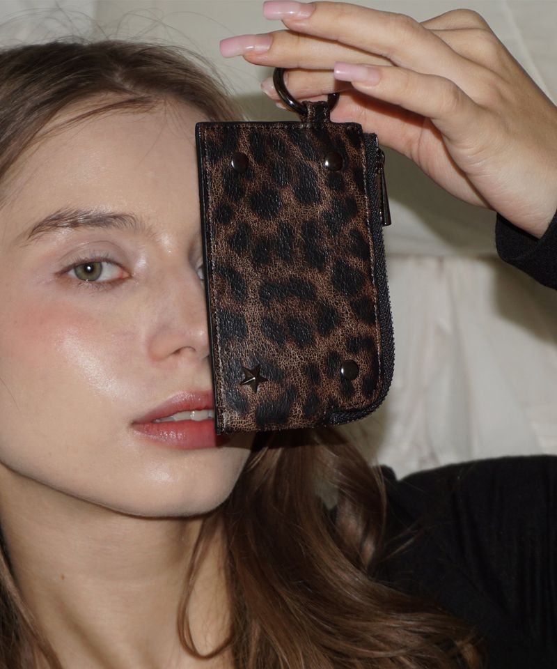 【MADE】zippy leather wallet [ black, leopard ]