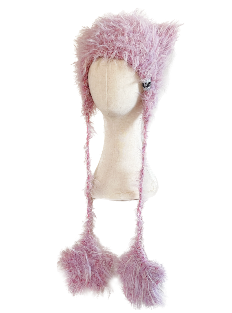 Strawberry Shortcake Colored Mohair Handmade Fluffy Cat Ear Hat