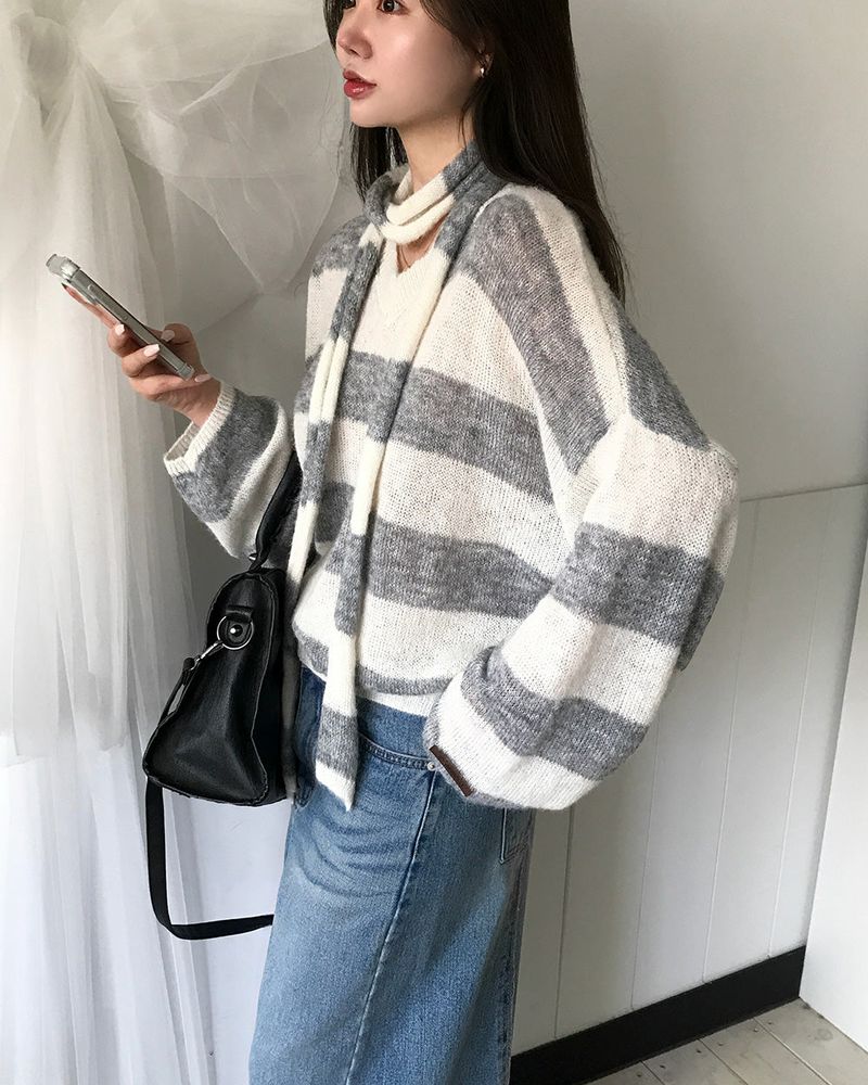 [ORIGINAL] LACKUN Striped Muffler Knit Set