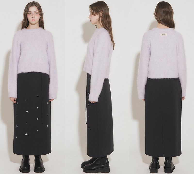 STUDS MAXI SKIRT [NAVY]