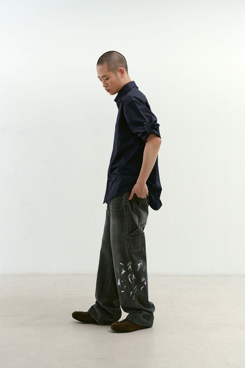Aged Splatter Carpenter Denim Pants(Washed Black)