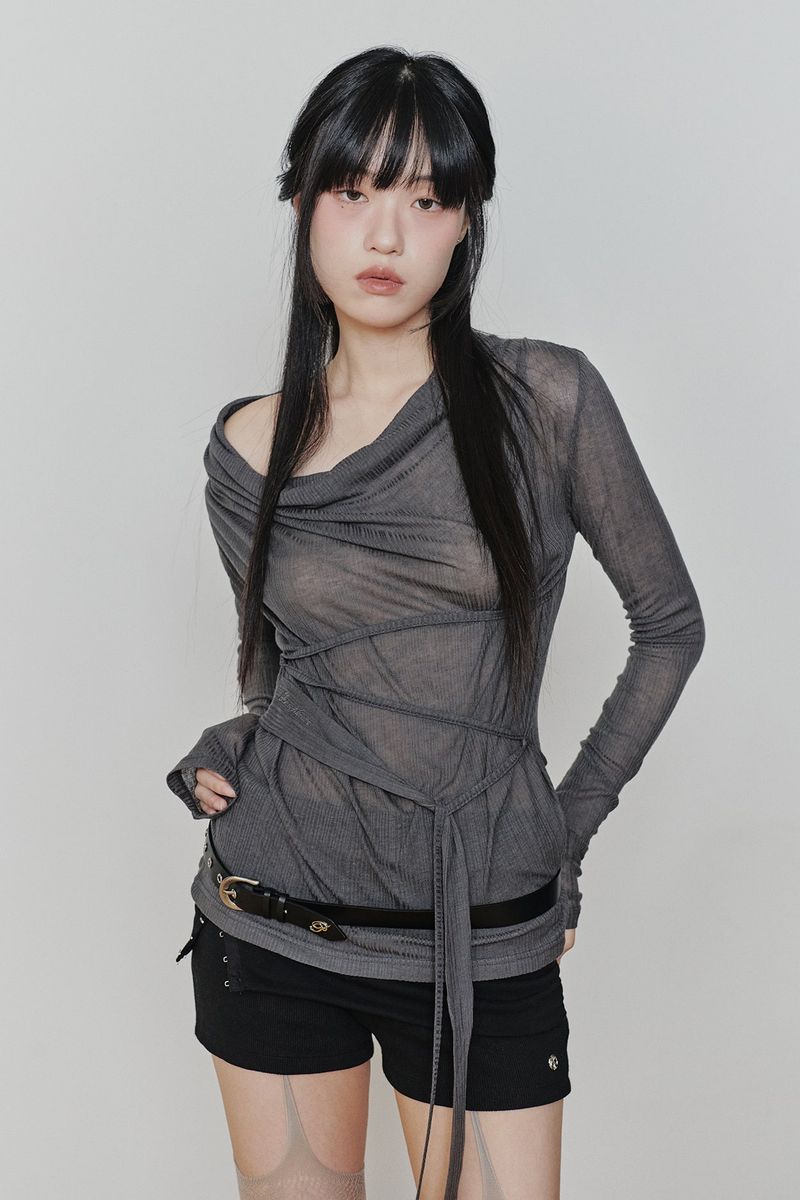 LILY COWL RIBBON TOP charcoal