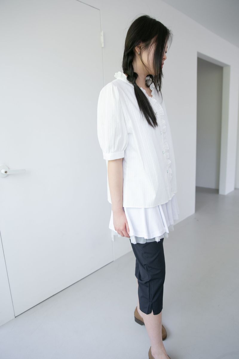 frill shell button half blouse(2colors)
