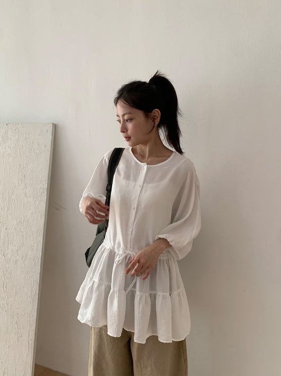 BAON（バオン）の「Roman Shirring Button Midi One Piece（Dresses）」