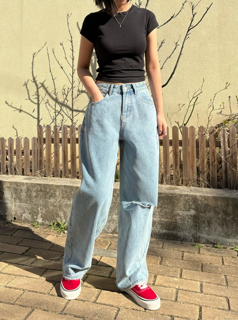 DESTROYED WIDE DENIM PANTS code 21006