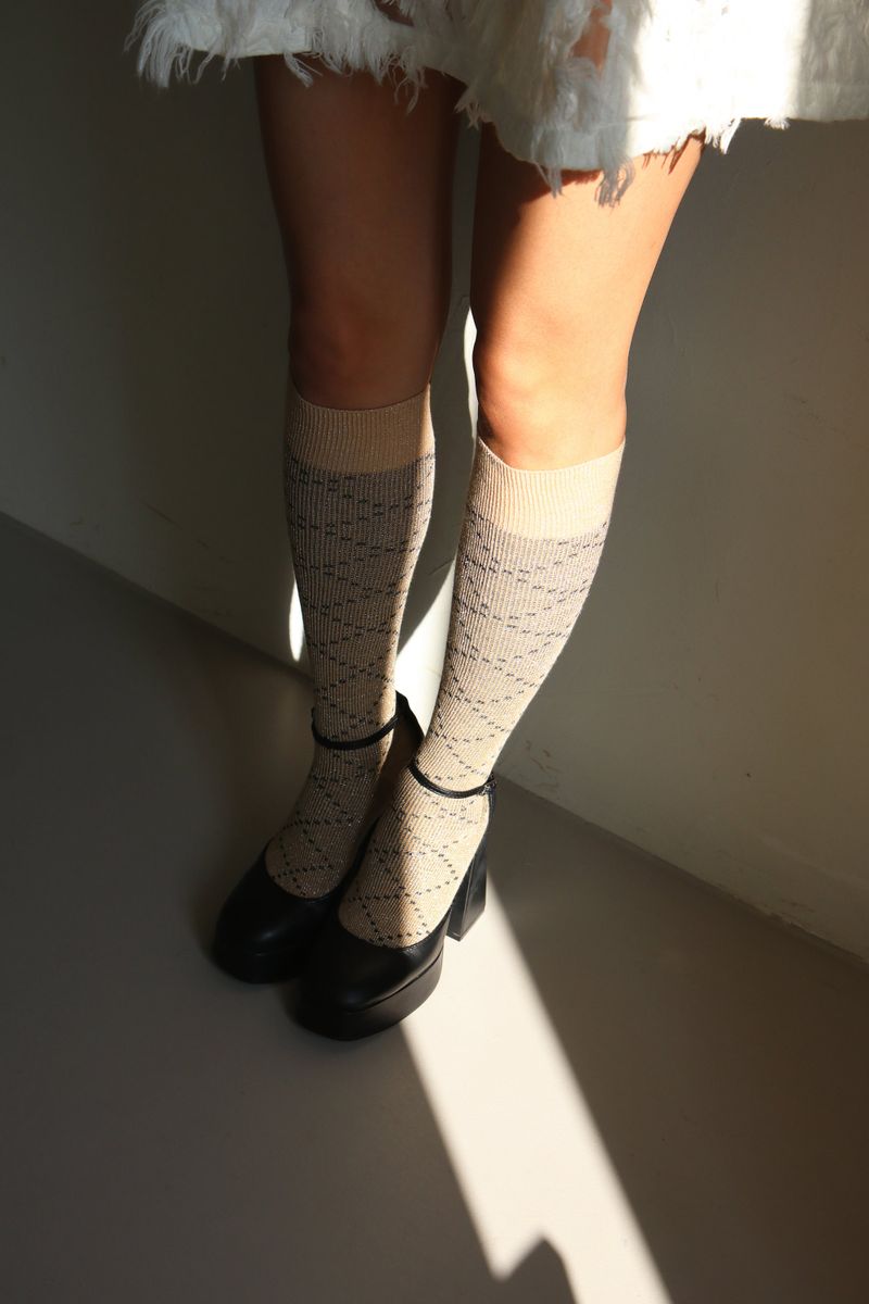 shiny pattern knee socks