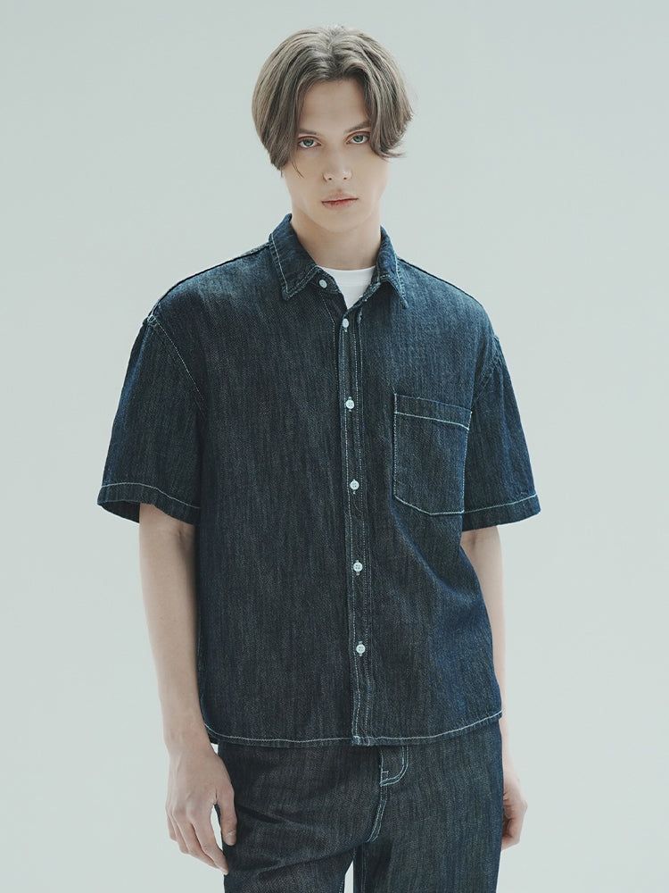 WAAR(ワル)の「M205 LINEN OVER DENIM SHIRT_DEEP BLUE(Tops)」