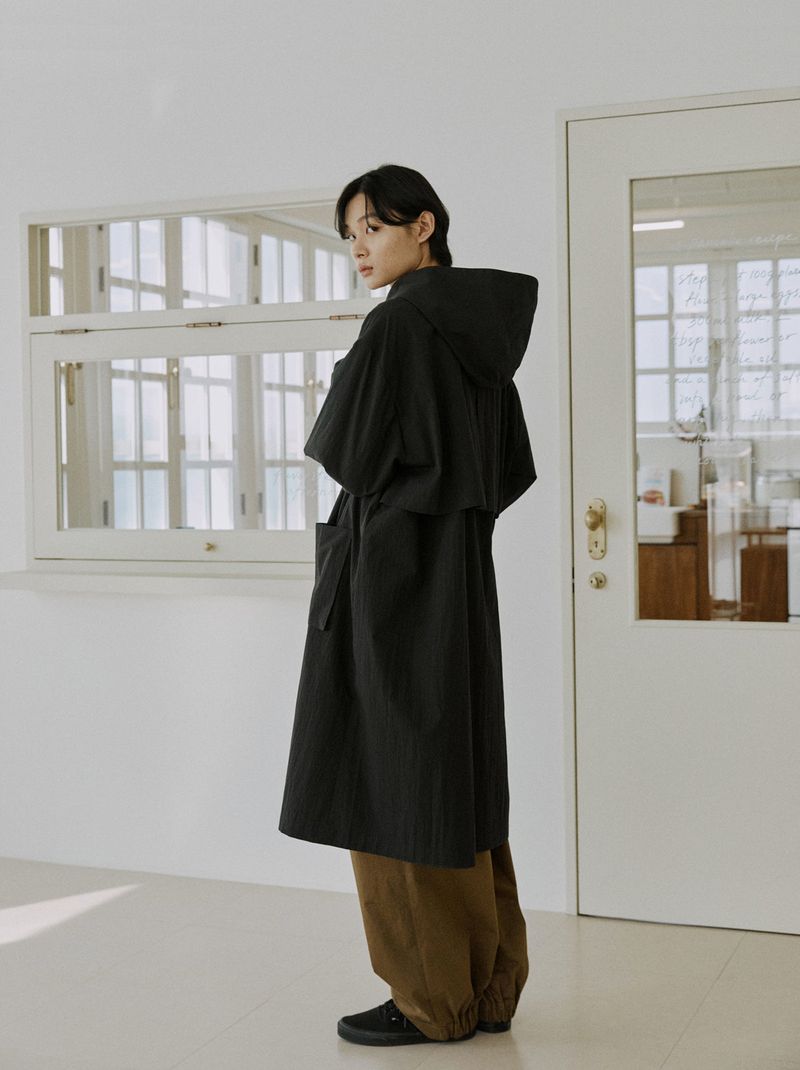 unisex long hood coat black