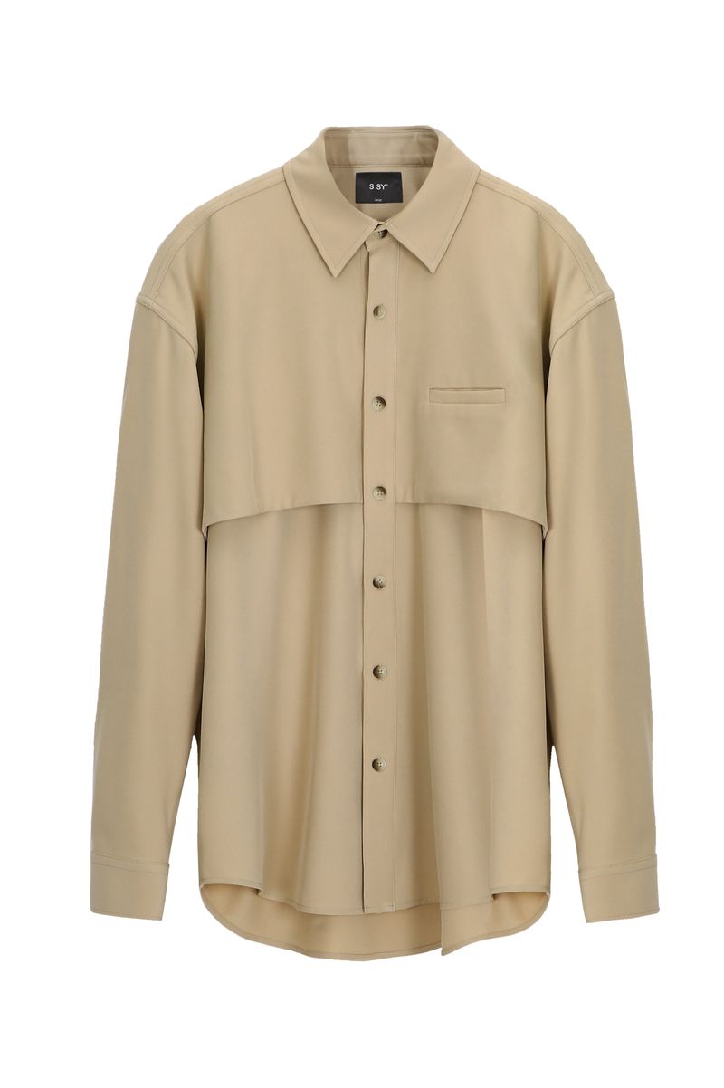 trench welt pocket shirt jacket beige