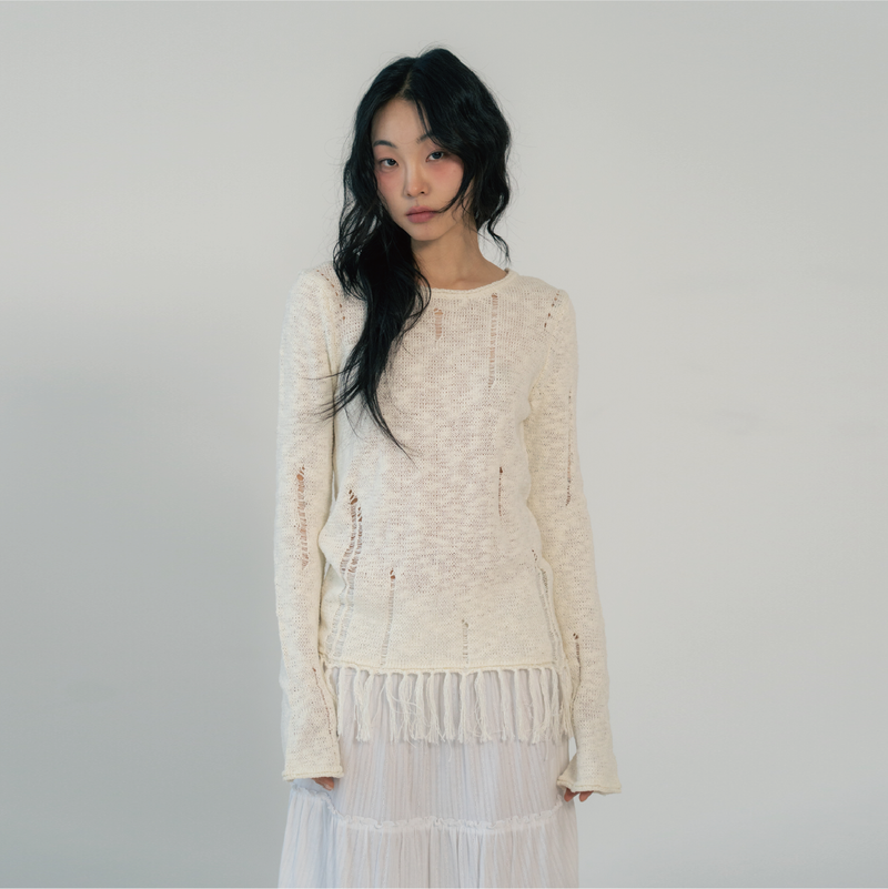 ZIZEMUSEUM（ジゼミュージアム）の「VINTAGE FRINGE KNIT (IVORY)（Tops）」