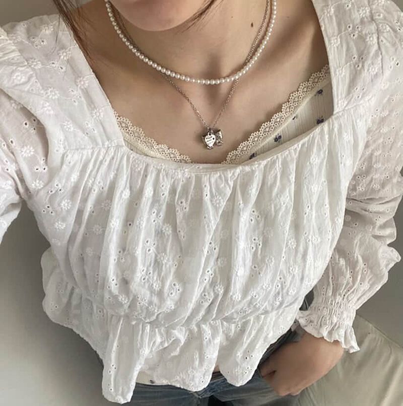 chain charm necklace ribbon
