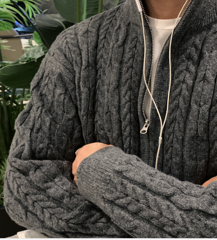 Amp Ghost Cable Semi-Over Two Way Knit Zip-Up