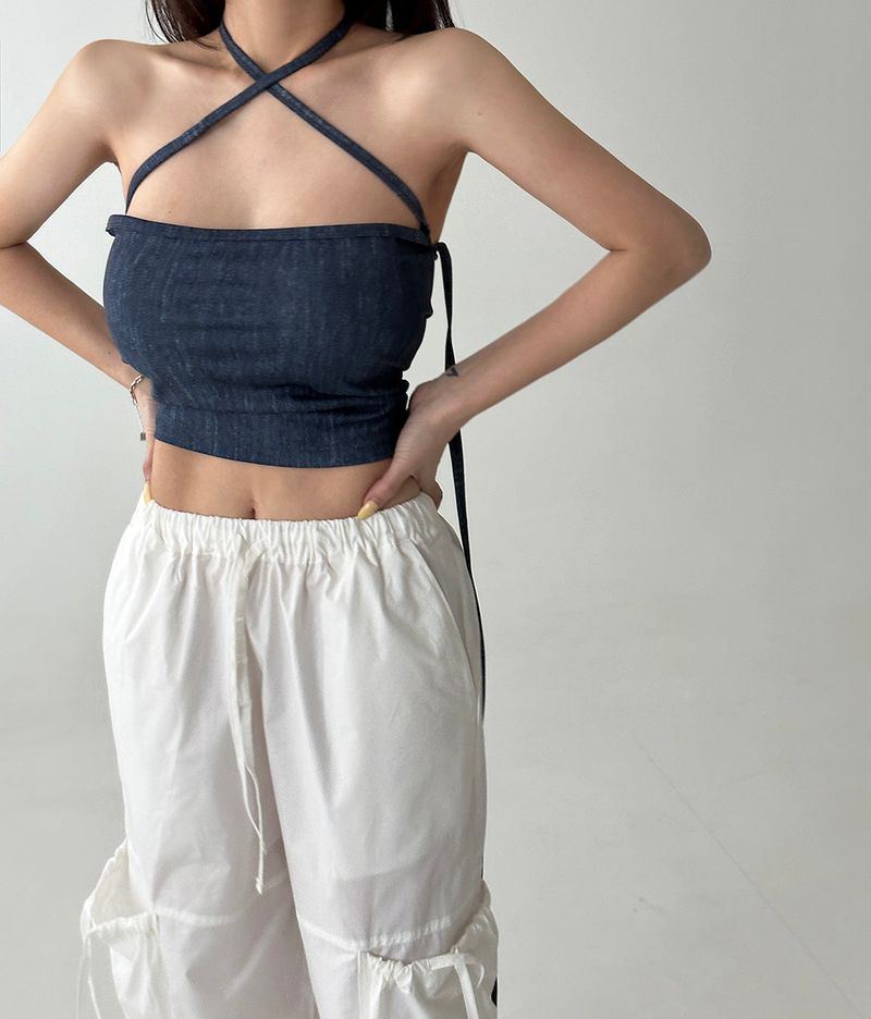 strap denim crop top