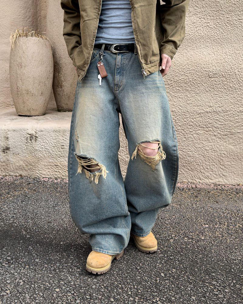 Roy Distressed Wide Denim Pants