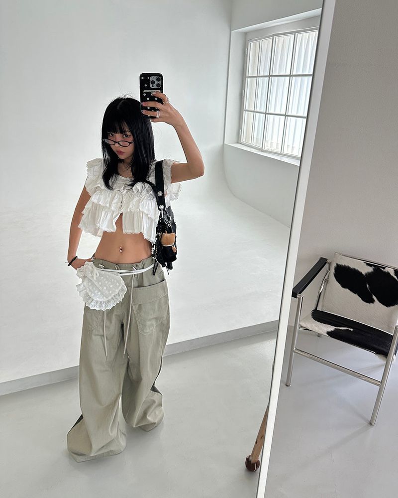 coloring string big cargo wide pants
