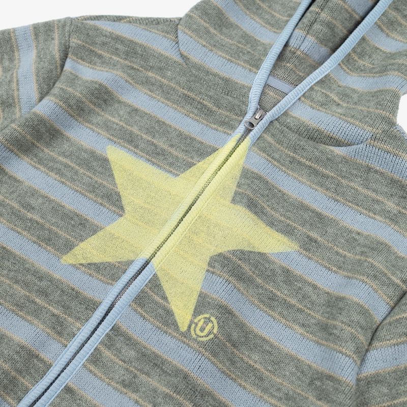 Stripe Knit Zip-Up Hoodie_Grey