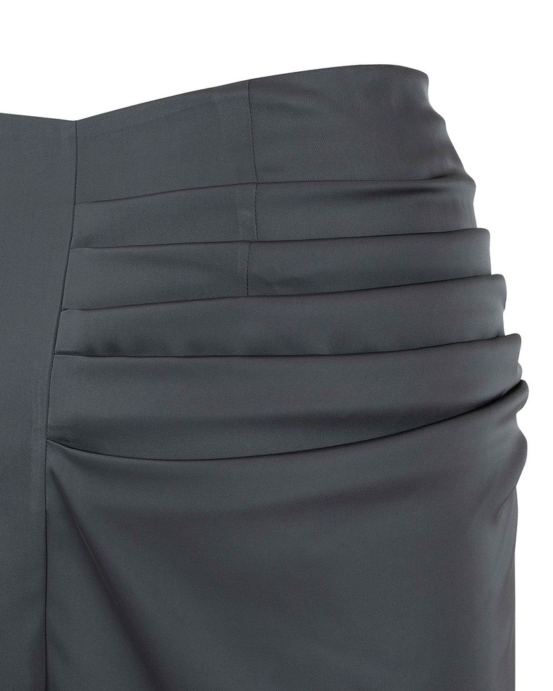 Satin Draped Slit Mini Skirt _ Dark Grey