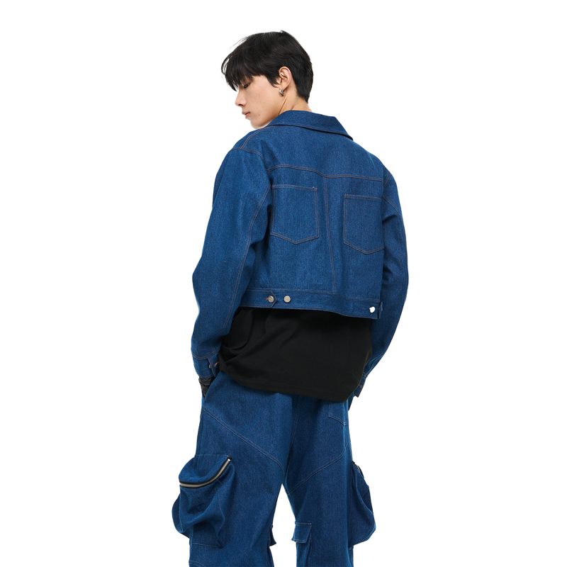 RELABEL Sharp-Cut Short Multi-Pocket Denim Jacket, Stylish Spring Outerwear, New Style