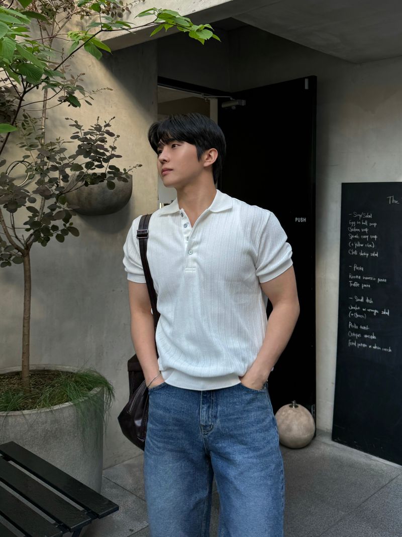 Texture collar knitwear short-sleeve