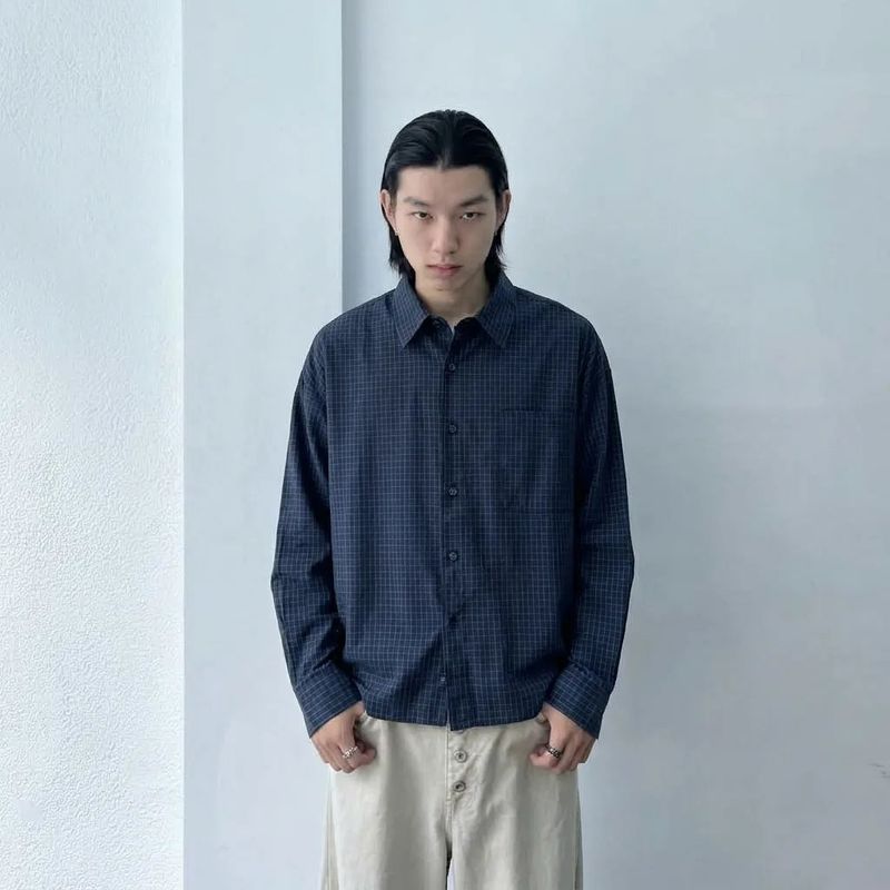 ダーク グリッド リラックス シャツ