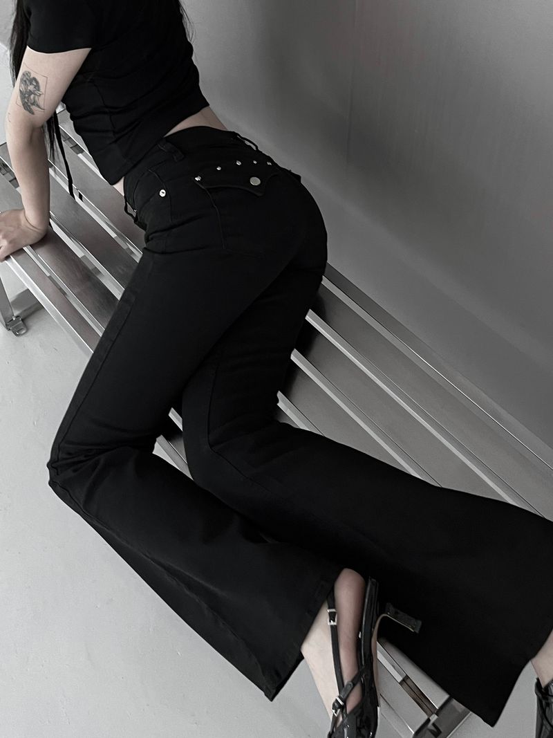 studded mid-rise bootcut denim