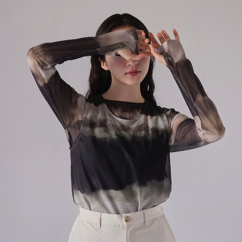 sheer marble layered tops