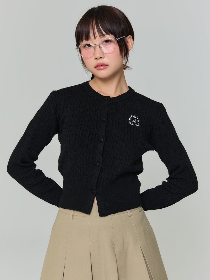 EMBROIDERED TWIST CARDIGAN - BLACK