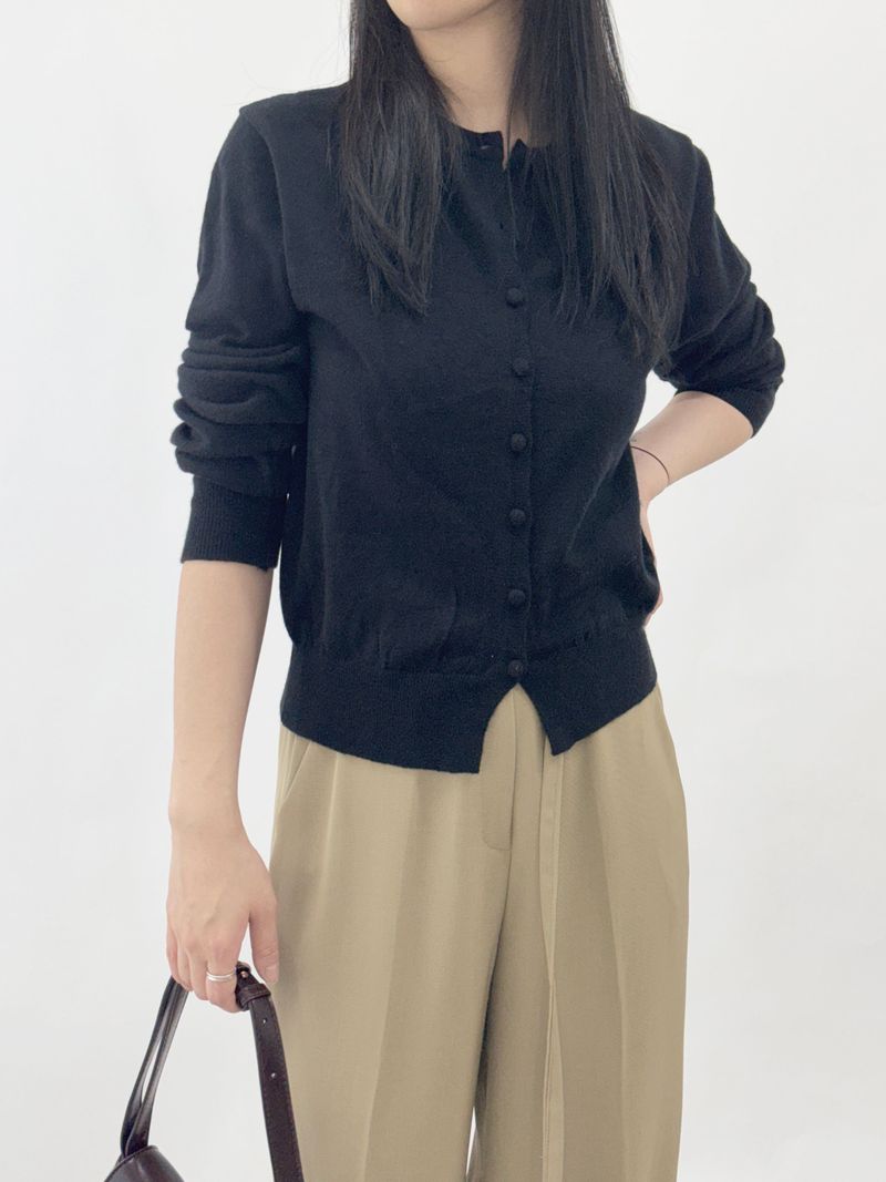 Picre Round Neck Button Long Sleeve Knit Cardigan