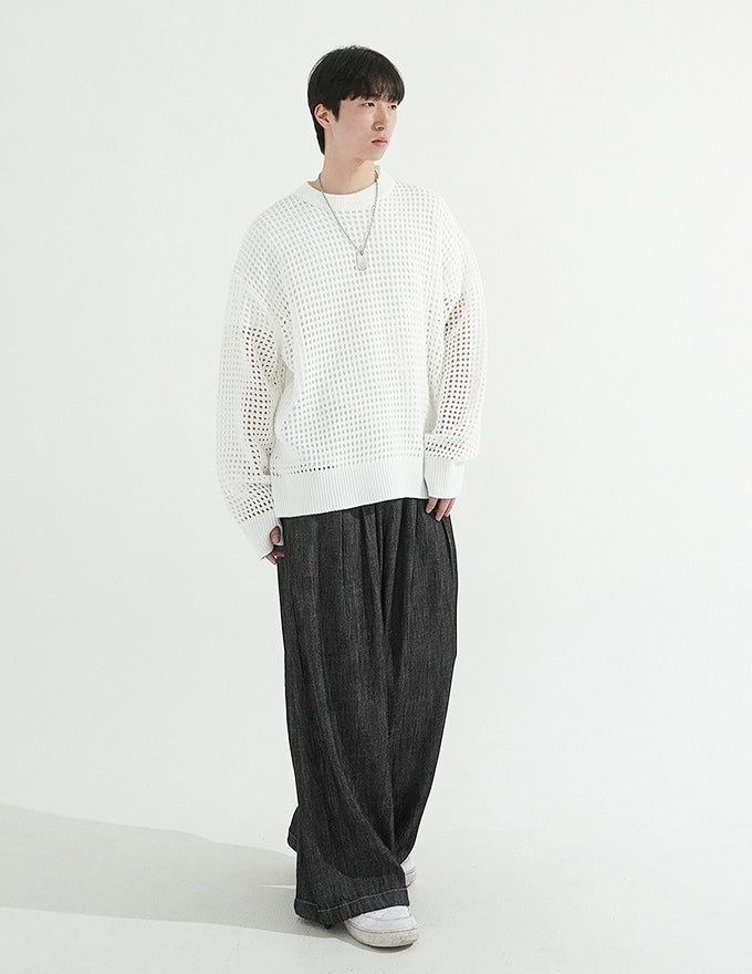 Natural Pintuck Balloon String Denim Pants