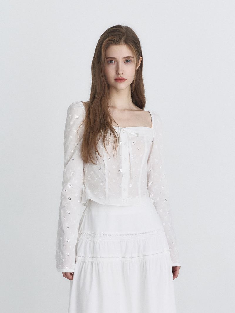 Ribbon square blouse (Ivory)