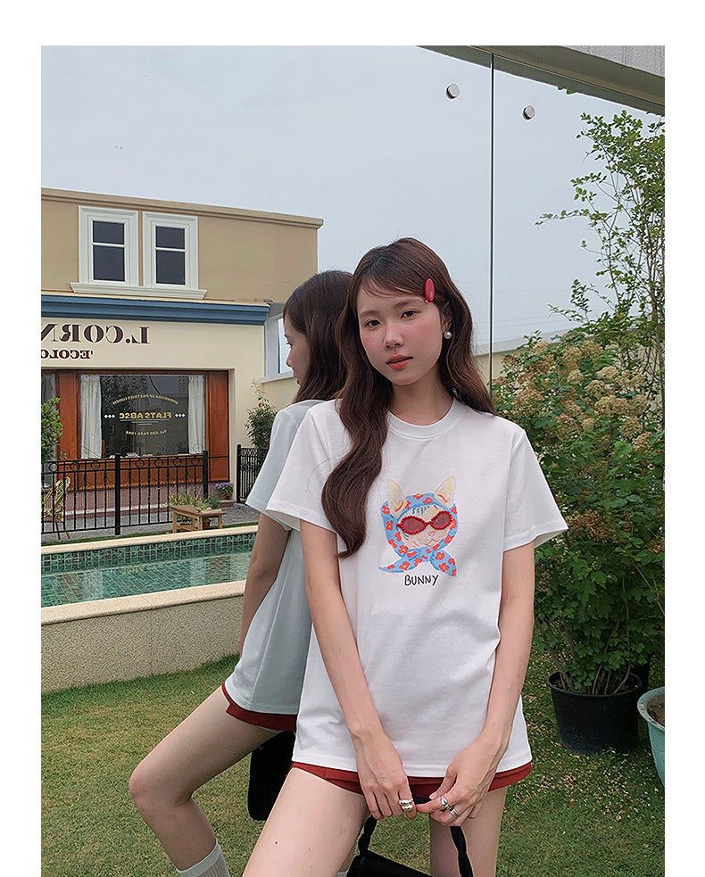 Beaded Glasses Graphic Crew Neck T-Shirt