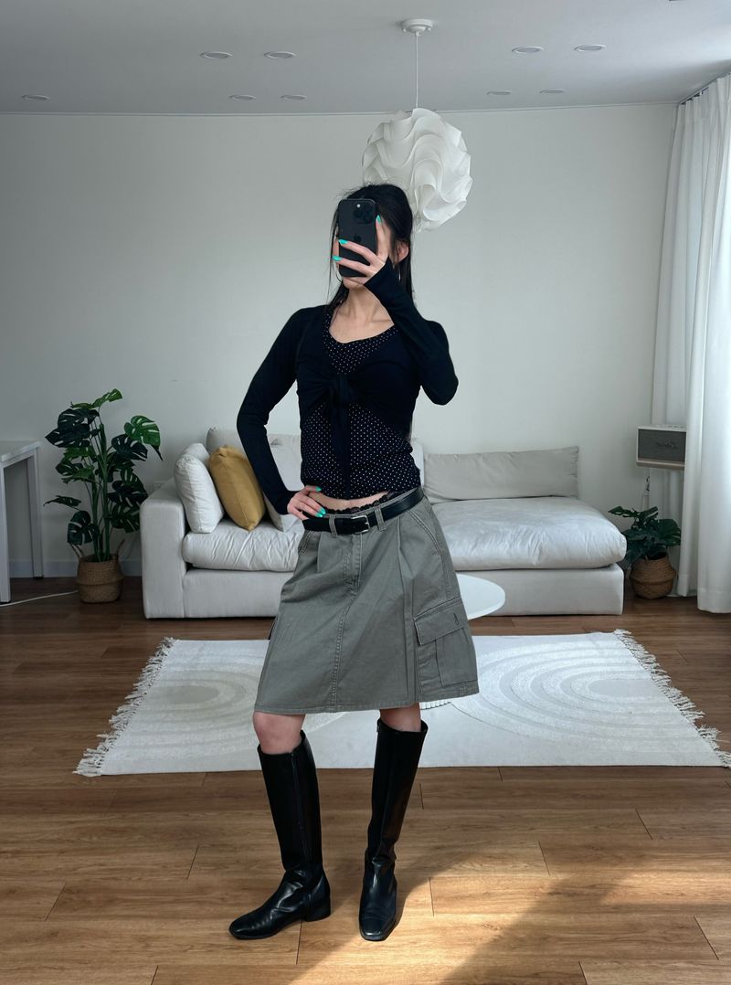 washed cargo midi skirt