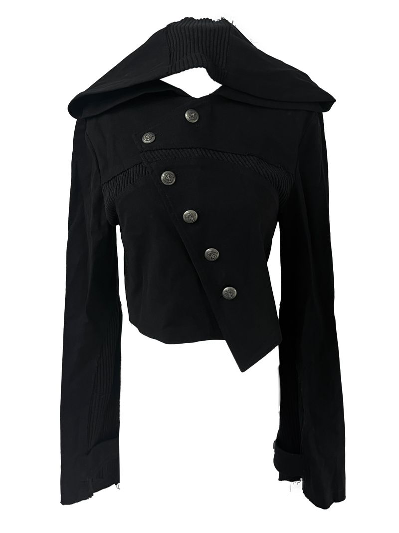 diagonal button color block jacket