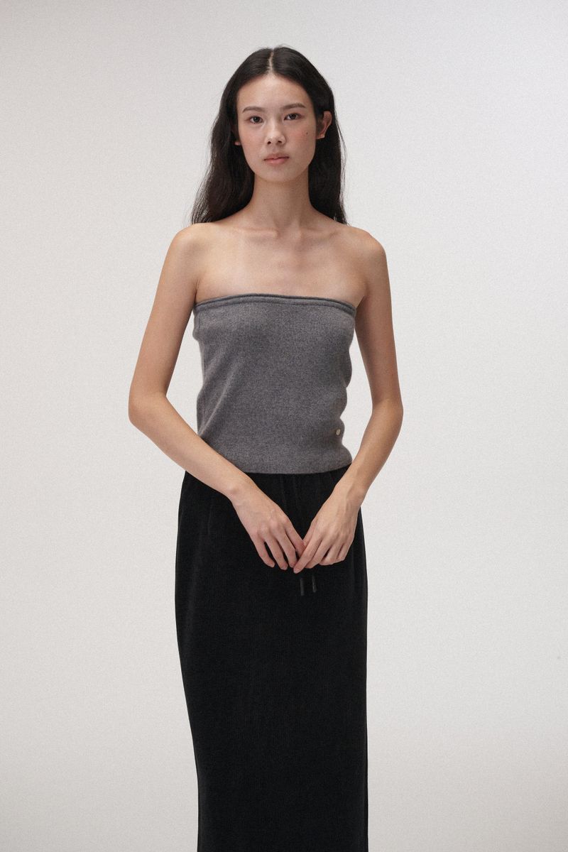 Wool stitch midi skirt (Black)