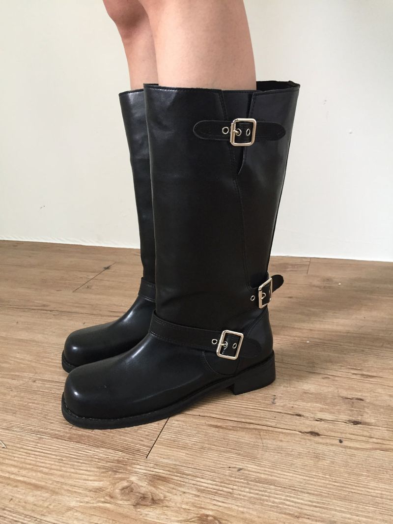 Buckle leather long boots (2color)